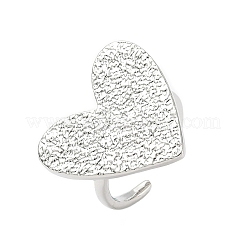 女性用ハート真鍮カフリング  カドミウムフリー＆鉛フリー  ラックめっき  プラチナ  20.5x23mm  内径：17.6mm&nbsp;RJEW-A069-09P