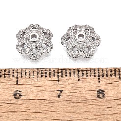 真鍮製マイクロパヴェクリアキュービックジルコニアビーズキャップ  花  プラチナ  10x9x3.5mm  穴：1.2mm&nbsp;KK-Q071-16P-02
