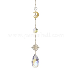 Glass Crystal Balls & Brass Sun Moon Pendant Ornament&nbsp;HJEW-JM02158