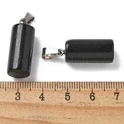 天然石オブシディアンペンダント  201ステンレススチール製金具付き  コラム  25x10mm  穴：4x7mm&nbsp;G-B127-17P-07