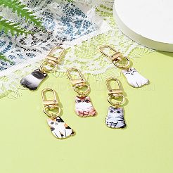 猫合金エナメルペンダント装飾  合金回転式ナスカン付き  ミックスカラー  57mm  5個/セット&nbsp;HJEW-FZ00012