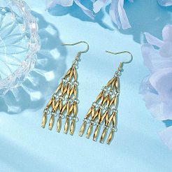 304 ステンレススチール リンクバーチェーン ダングル イヤリング  女性用タッセルシャンデリアピアス  ゴールドカラー  68x21mm&nbsp;EJEW-JE05839-01