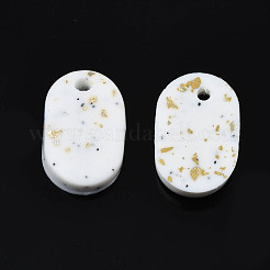 手作りポリマークレイペンダント  金箔  角丸長方形  ホワイト  14.5x9.5x2.5~3mm  穴：1.5mm&nbsp;CLAY-N010-055
