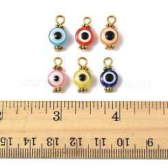 50個のレジンペンダント  ナザールボンジュウ付きフラットラウンド  鉄製の平頭ピンとループ付き  ミックスカラー  16mm  穴：3mm&nbsp;PALLOY-FS00040-02