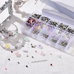 DIYジュエリーセット製作キット  ガラスパール＆シードビーズを含む  ccb＆absプラスチックビーズ  アクリルビーズ  合金の留め金  アイアンエンドチェーン＆ジャンプリング  弾性水晶の線  プラチナ  ビーズ：620~660個/セット&nbsp;DIY-YW0004-19