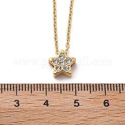 304ステンレススチールクリスタルラインストーンペンダントアズキチェーンネックレス女性用  18KGP本金メッキ  スター  16.02インチ（40.7cm）  ペンダント：9x9.5x4mm&nbsp;NJEW-C062-01F-G