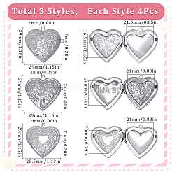 12Pcs 3 Styles 316 Stainless Steel Locket Pendants&nbsp;STAS-SC0007-55