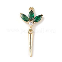 ラックメッキ真鍮マイクロパヴェキュービックジルコニアペンダント  花のチャーム  カドミウムフリー＆鉛フリー  長持ちメッキ  18KGP本金メッキ  ミックスカラー  22x11x3mm  穴：1mm&nbsp;KK-C019-04G