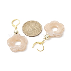 アクリルフラワーダングルフレンチフックピアス  ゴールド真鍮のイヤリング  淡い茶色  53x27mm&nbsp;EJEW-JE05625-04