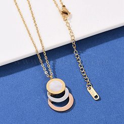 304 Stainless Steel Roman Numeral 3 Ring Pendant Necklaces&nbsp;NJEW-V001-06P-01