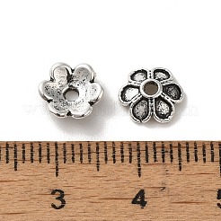 チベット風合金ビーズキャップ  カドミウムフリー＆鉛フリー  花  アンティークシルバー  7.5x2.5mm  穴：1.5mm  約4761個/1000g&nbsp;PALLOY-P302-04A-AS