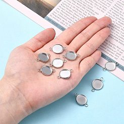 Non-Tarnish Flat Round 304 Stainless Steel Cabochon Connector Settings&nbsp;X-STAS-E079-02