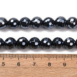 電気メッキ天然石瑪瑙ビーズ連売り  ラウンド  多面カット  パール光沢メッキ  ブラック  7.5~8mm  穴：1~1.2mm  約48~49個/連  14.96''~15.24''（38~38.7センチメートル）&nbsp;G-B191-A07-8mm-18