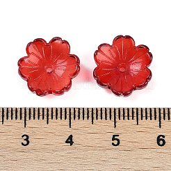 透明スプレーペイントガラスビーズキャップ  花  レッド  14x14x5mm  穴：1.5mm&nbsp;GLAA-H035-04B