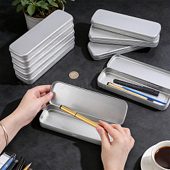ブリキペンケース  ペン用文房具収納ボックス  鉛筆  長方形  プラチナ  205x66x23mm&nbsp;AJEW-WH0410-232