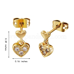 Clear Cubic Zirconia Heart Dangle Stud Earrings&nbsp;EJEW-SZ0001-79