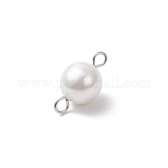 シェルパールラウンドコネクターチャーム  304ステンレススチールダブルループ付き  ホワイト  ステンレス鋼色  15x8mm  穴：2mm&nbsp;PALLOY-JF04477-02