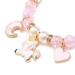 Acrylic Imitation Pearl Stretch Bracelet with Alloy Enamel Charms for Women&nbsp;BJEW-JB08447