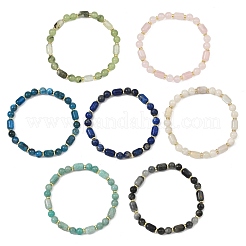 Natural Gemstone & Brass Beaded Stretch Bracelets for Women Men&nbsp;BJEW-JB13826