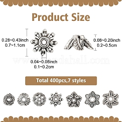 400Pcs 7 Style Tibetan Style Alloy Bead Caps&nbsp;TIBE-YW0001-80