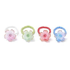ガラス指輪4個  花  アクリルビーズで  ミックスカラー  内径：17mm&nbsp;RJEW-TA00213