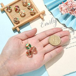 透明ガラスエナメルビーズ10個。  手描きのビーズ  虹で丸い  透明  13x12mm  穴：1.8mm&nbsp;GLAA-CJ0001-95