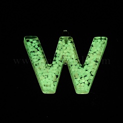 蓄光樹脂チャーム  暗闇で光る  プラチナメッキループ付き  文字L  文字W  23.5x28x5mm  穴：1.8mm&nbsp;RESI-I059-W01
