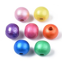 Painted Natural Wood Beads&nbsp;WOOD-S057-068