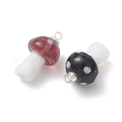 手作りランプワークペンダント  きのこチャーム  真鍮のペグベイル付き  銀  銀  16~17x9~10mm  穴：1.6mm&nbsp;PALLOY-JF05446-03