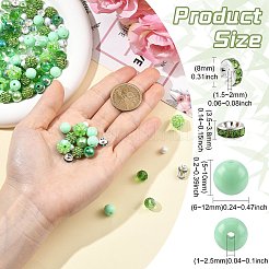DIYビーズパーツキット 200個  真鍮ラインストーンとポリマークレイラインストーンビーズを含む  アクリル、プラスチック、樹脂、ガラスビーズ  グリーン  6~12x3.5~10mm  穴：1~2.5mm&nbsp;DIY-CJ0003-45