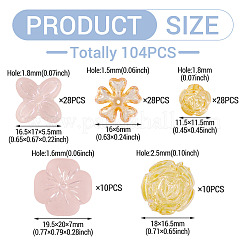 104個5スタイルアクリルビーズ  ABカラーメッキ  花  ミックスカラー  11.5~19.5x6~11.5mm  穴：1.5~2.5mm  10個/スタイル&nbsp;OACR-TA0004-52