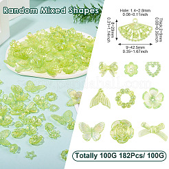 透明アクリルビーズ 100g 182個  ABカラーメッキ  混合図形  緑黄  8~29x9~42.5x2~9mm  穴：1.4~2.8mm  100 G /セッティング&nbsp;OACR-TA0003-66B