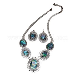 Oval Alloy & Paua Shell Pendant Necklace & Dangle Earring Sets&nbsp;FS-WG1A0FD-01
