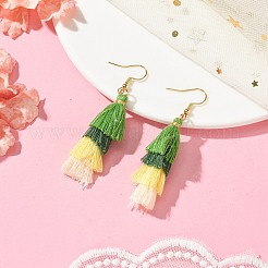 女性用のカラフルなタッセルペンダントダングルイヤリング  薄緑  65~68.5x6~10.5mm&nbsp;EJEW-JE06107