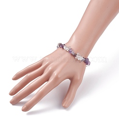 天然アメジスト＆クォーツクリスタルチップビーズストレッチブレスレット女性用  内径：1-7/8~2インチ（4.8~5cm）&nbsp;BJEW-AL00003-18