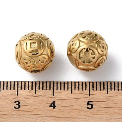 304ステンレススチールビーズ  コイン模様の丸い  14KGP本金メッキ  11x11mm  穴：3mm&nbsp;STAS-Z052-03G