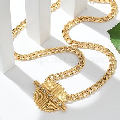 304ステンレススチールクリスタルラインストーンフラットラウンドペンダントツイストチェーンネックレス女性用  ゴールドカラー  18.15インチ（46.1cm）&nbsp;STAS-Z117-11G