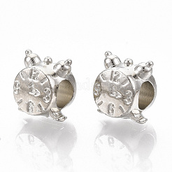 メッキabsプラスチックヨーロッパビーズ  大穴ビーズ  クロック  プラチナ  11x9.5x8.5mm  穴：4.5mm&nbsp;KY-T019-06