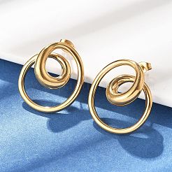 304ステンレススチールスタッドピアス  スパイラル  ゴールドカラー  27x24mm&nbsp;EJEW-D319-02G