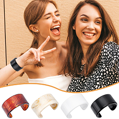 4Pcs 4 Styles Two-tone Acrylic Cuff Bangles for Women&nbsp;BJEW-UN0002-02