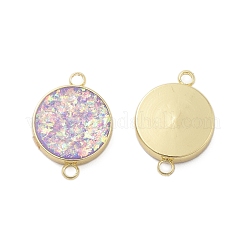 Rack Plating Brass Flat Round Connector Charms with Synthetic Opal&nbsp;KK-Q020-01A