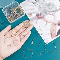 DIYワイヤーラップリングダングルイヤリング作りキット  304ステンレススチールフープピアスペンダントとピアスフックを含む  ゴールデン·ステンレス鋼色  120個/箱&nbsp;DIY-UN0003-65
