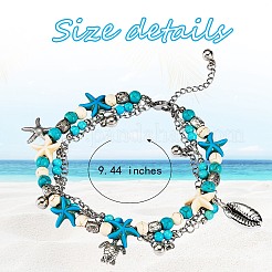 Synthetic Turquoise Beads Multi-strand Anklet&nbsp;AJEW-SW00008
