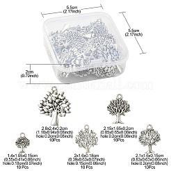 50 個 5 スタイルツリーチベットスタイル合金ペンダント  アンティークシルバー  14~28x10.5~24x1.5~1.8mm  穴：1.8~2mm  10個/スタイル&nbsp;TIBEP-YW0001-48
