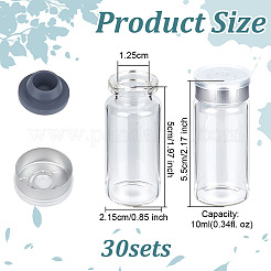 ガラス製実験用サンプルバイアル  ブチルストッパーとプラスチックトップキャップ付き  透明  55x21.5mm  容量：10ml（0.34fl.oz）&nbsp;AJEW-WH0314-477A