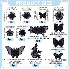 12Pcs 12 Styles Black Organza Embroider Thread Iron on/Sew On Patches&nbsp;PATC-NB0001-46