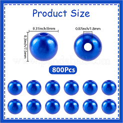 スプレー塗装 abs 樹脂プラスチック模造パール ビーズ  ラウンド  ミディアムブルー  8x7.5mm  穴：1.8mm  800pc&nbsp;OACR-PA0001-38B-01