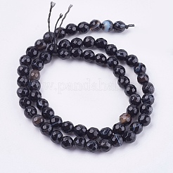 天然マダガスカル黒瑪瑙ビーズ連売り  多面カット  ラウンド  染め＆加熱  6mm  穴：1mm  約64個/連  14.3~14.5インチ&nbsp;G-N213B-56
