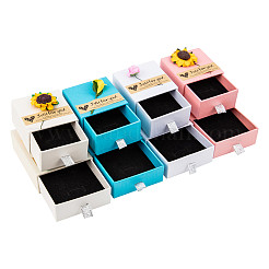 厚紙アクセサリー箱  紙の花とステッカー  長方形  ミックスカラー  9.05x7.05x3.05cm  6.05x6.1x3.65cm  8個/セット&nbsp;CON-BC0005-86