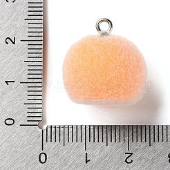 フルーツをテーマにしたフロッキング不透明樹脂ペンダント  プラチナ鉄ループ付き  オレンジ  19.5x18.5x18mm  穴：2mm&nbsp;LS-RESI-D017-04A-P